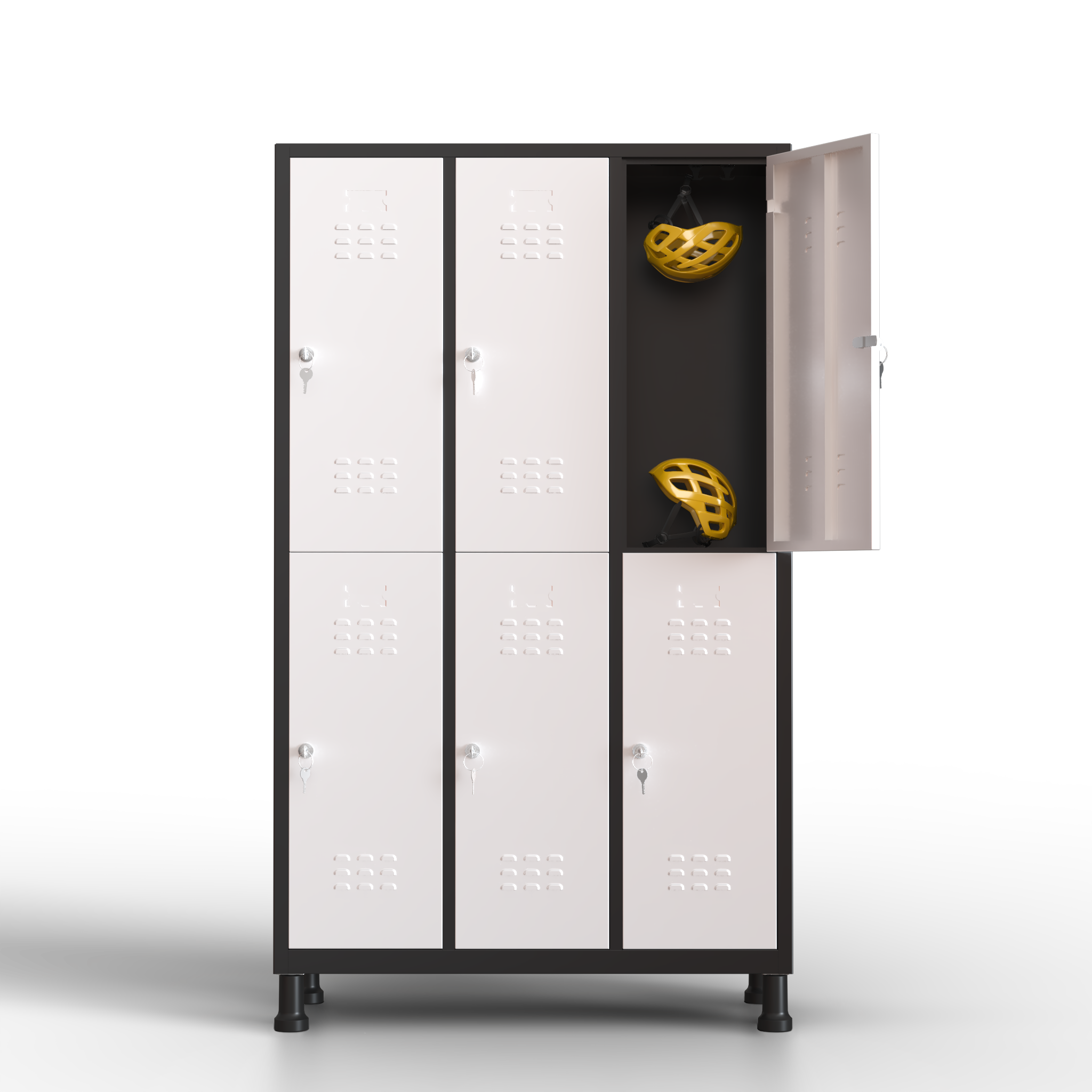 Armário grande de metal - 6 portas (preto e branco)