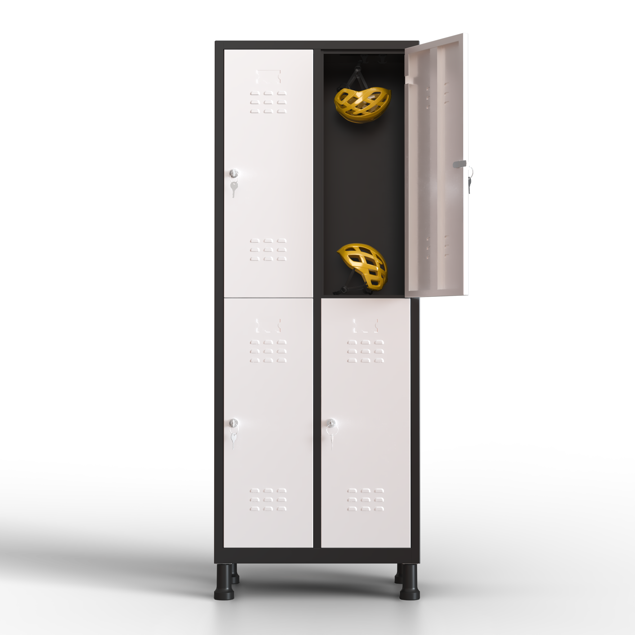 Armário metálico médio - 4 portas (Preto e Branco)