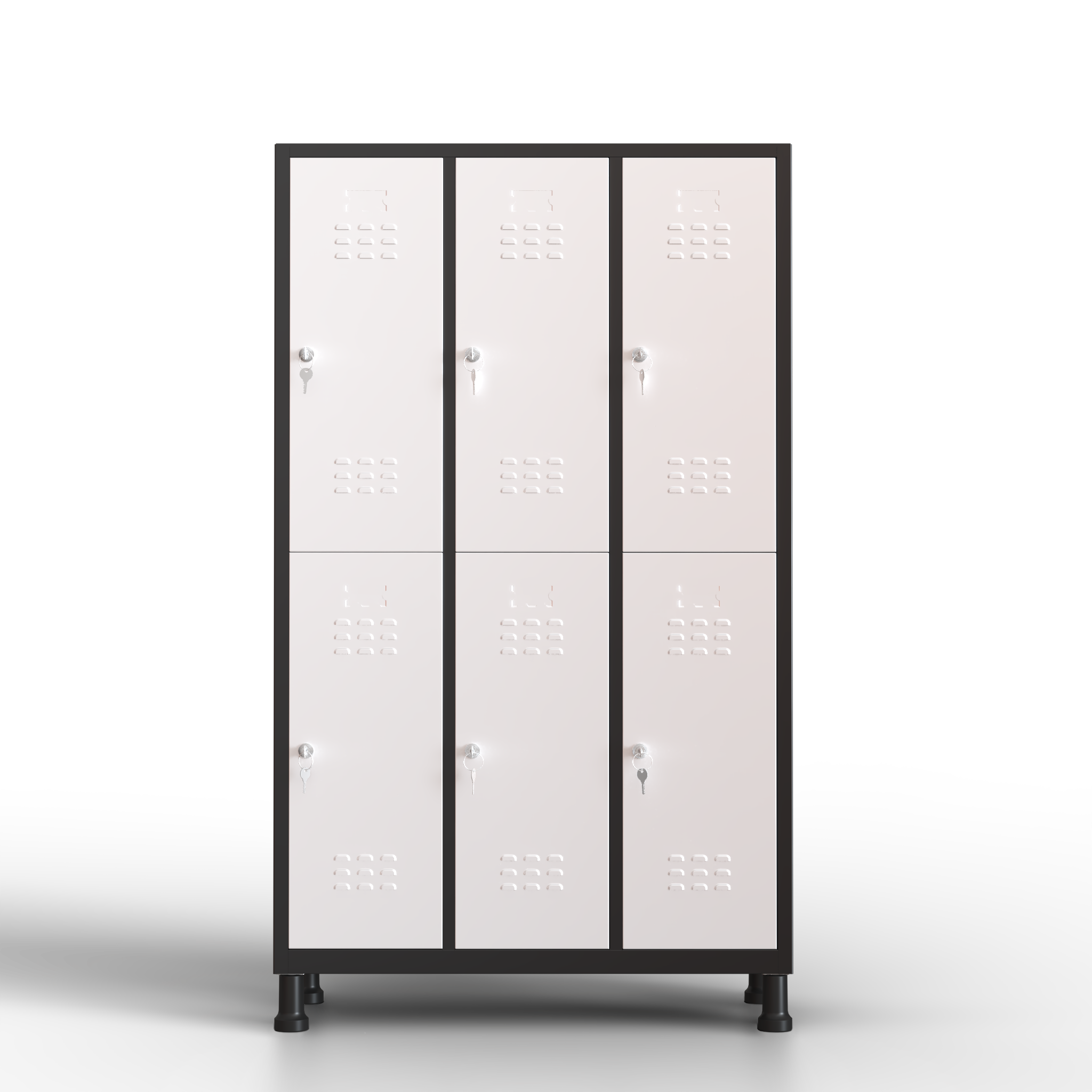 Armário grande de metal - 6 portas (preto e branco)