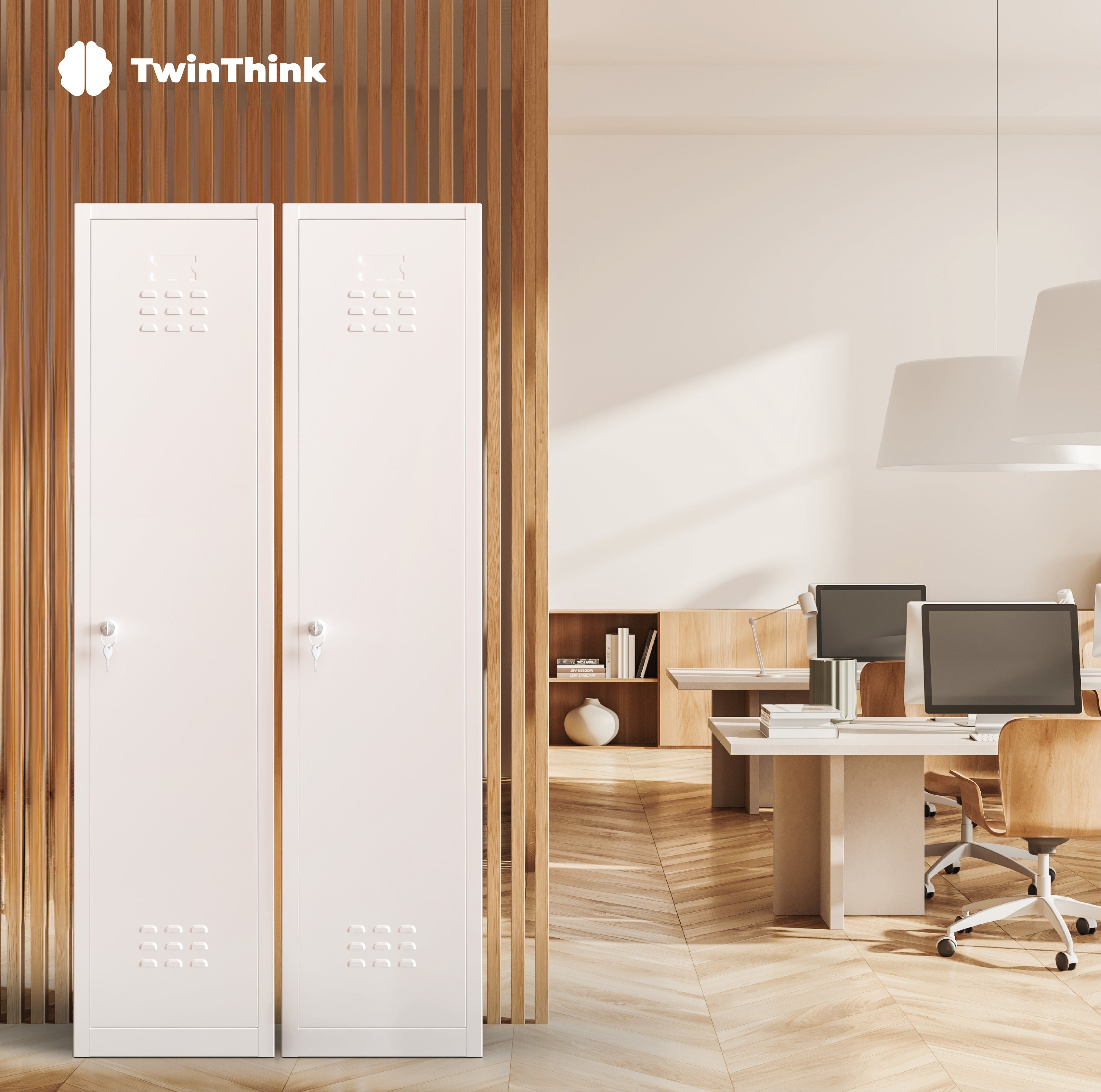 Taquilla metálica blanca TwinThink de 1 puerta, diseño moderno para oficina, colegios y vestuarios.