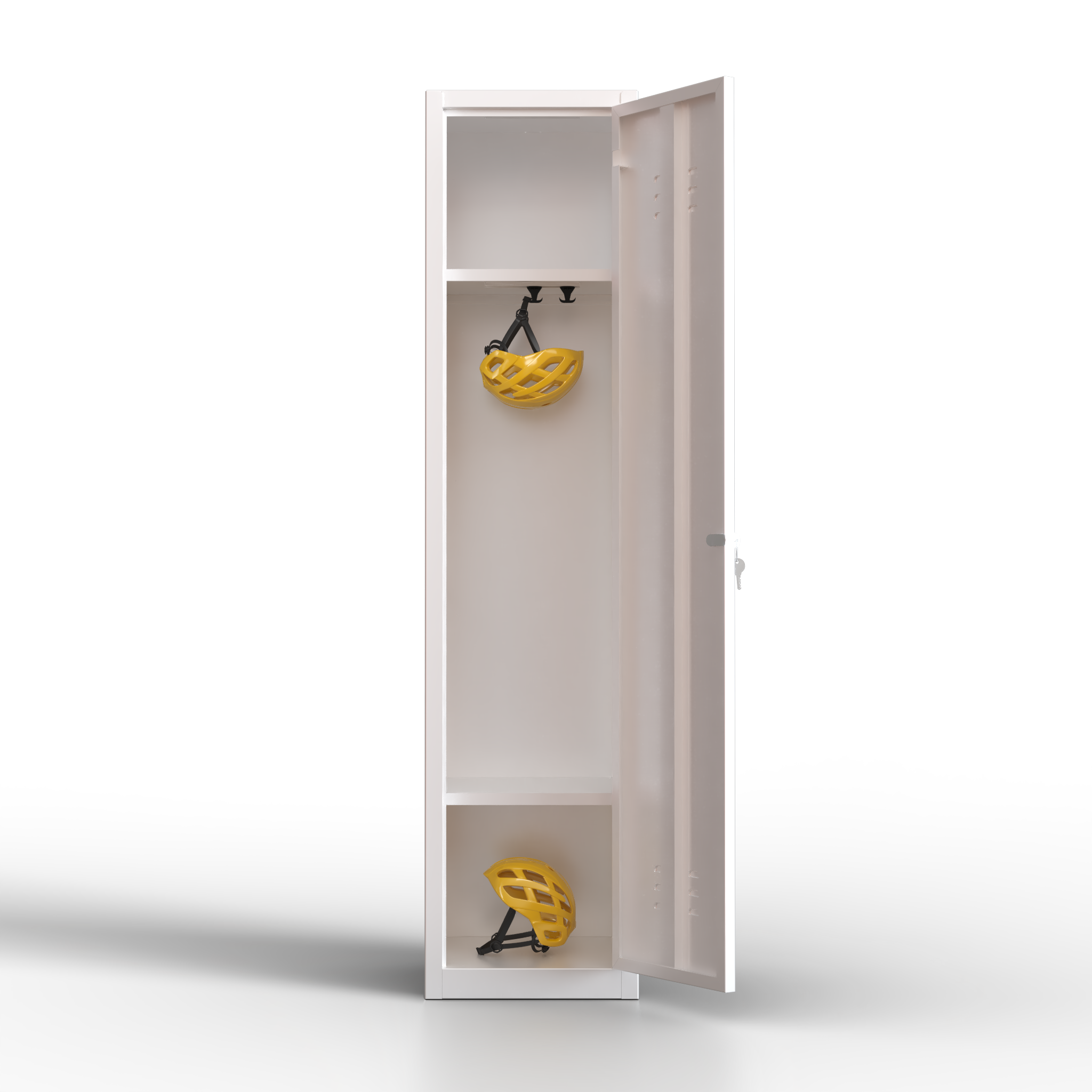 Taquilla metálica blanca TwinThink de 1 puerta, con estantes interiores y cerradura de llave, ideal para oficinas, colegios y gimnasios.