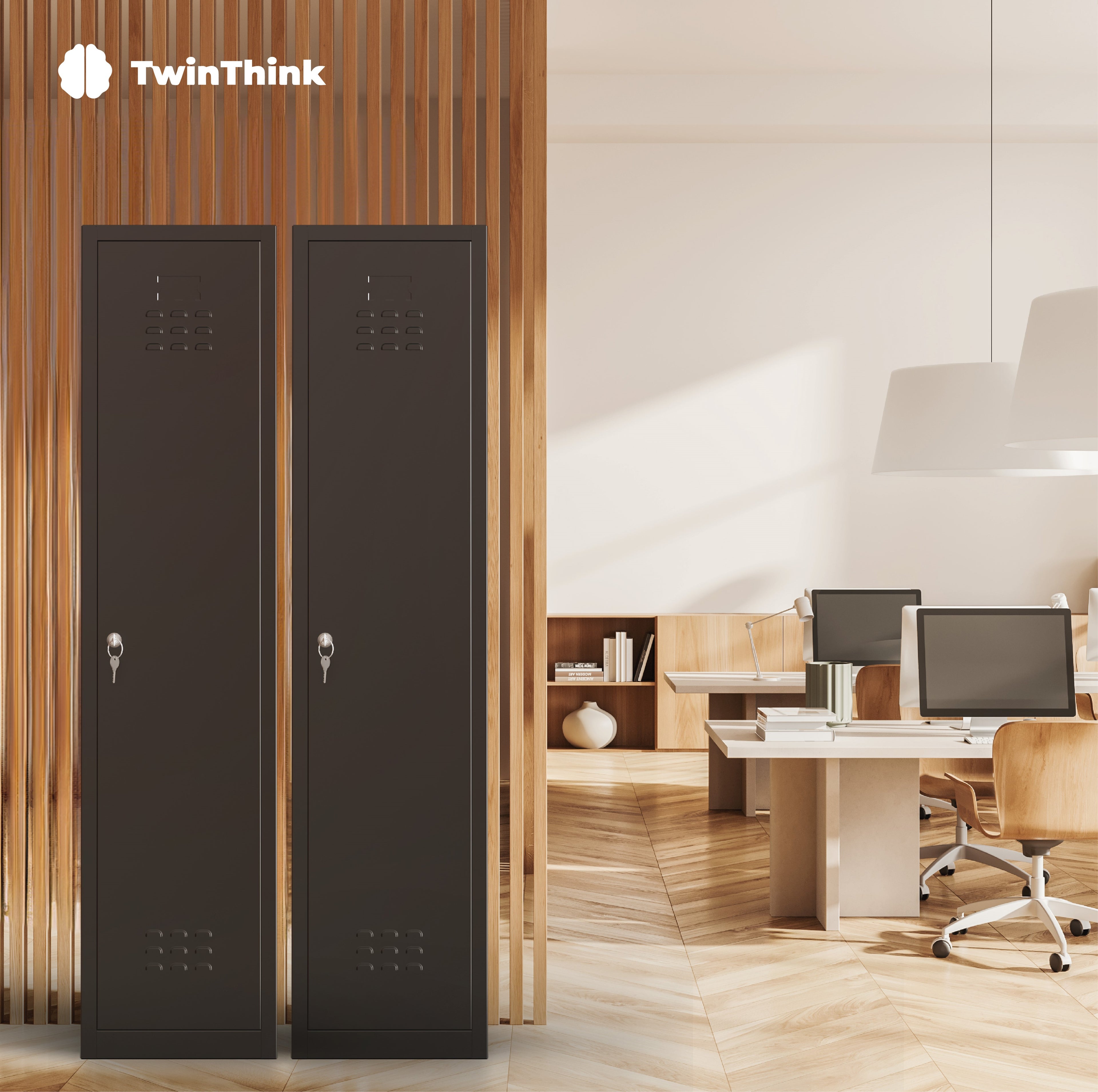 Taquilla metálica negra de 1 puerta TwinThink, ideal para oficinas, colegios o gimnasios, diseño resistente y moderno.