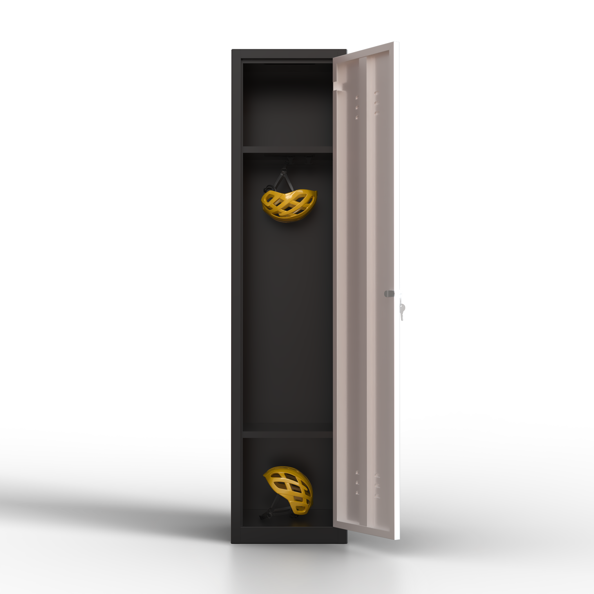 Taquilla metálica negra TwinThink de 1 puerta, con cerradura de llave y estante interior, ideal para oficinas, colegios, vestuarios y gimnasios.