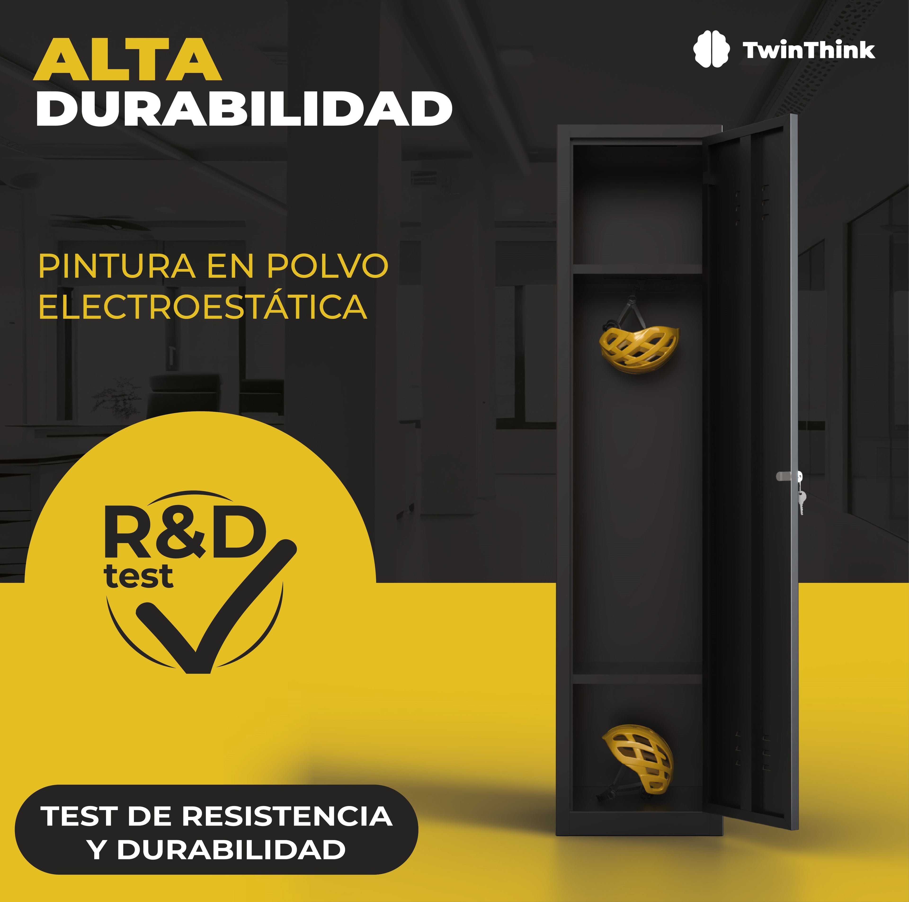 Taquilla metálica negra TwinThink de 1 puerta con pintura electrostática en polvo, resistencia y durabilidad garantizada.
