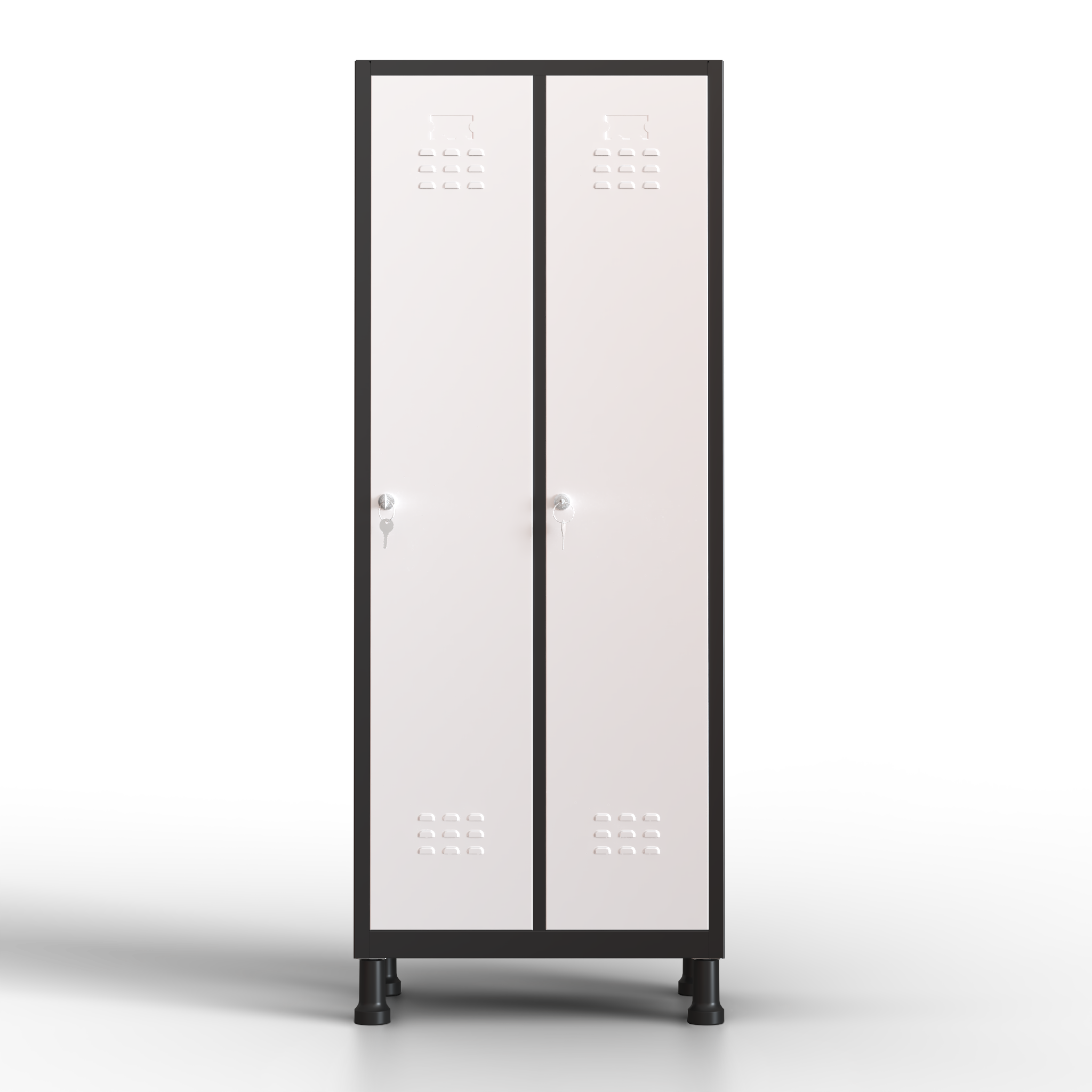 Taquilla metálica de 2 puertas TwinThink en color blanco, con cerradura de seguridad y llaves incluidas, ideal para oficinas, colegios, gimnasios y uso industrial.