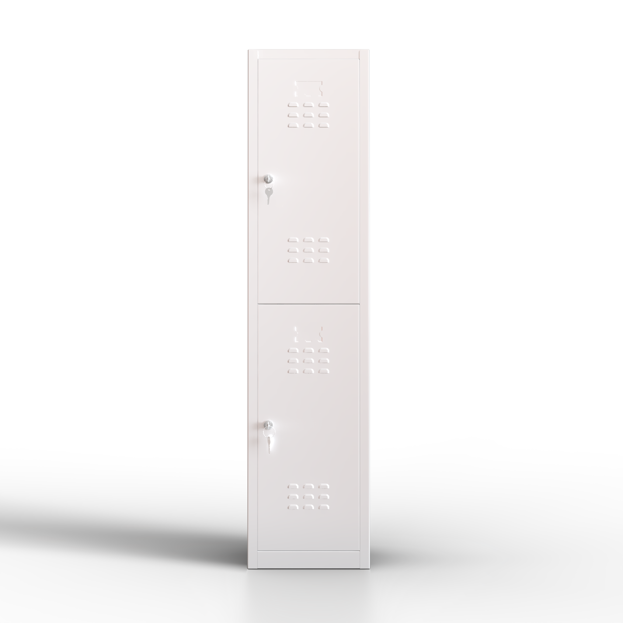 Taquilla metálica blanca de 2 puertas TwinThink, vista frontal con fondo transparente para catálogos y marketplaces.