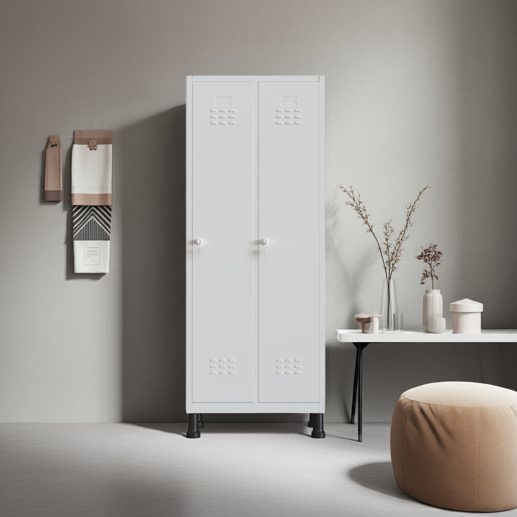 Taquilla metálica 2 puertas gris TwinThink en ambiente minimalista con decoración sencilla.