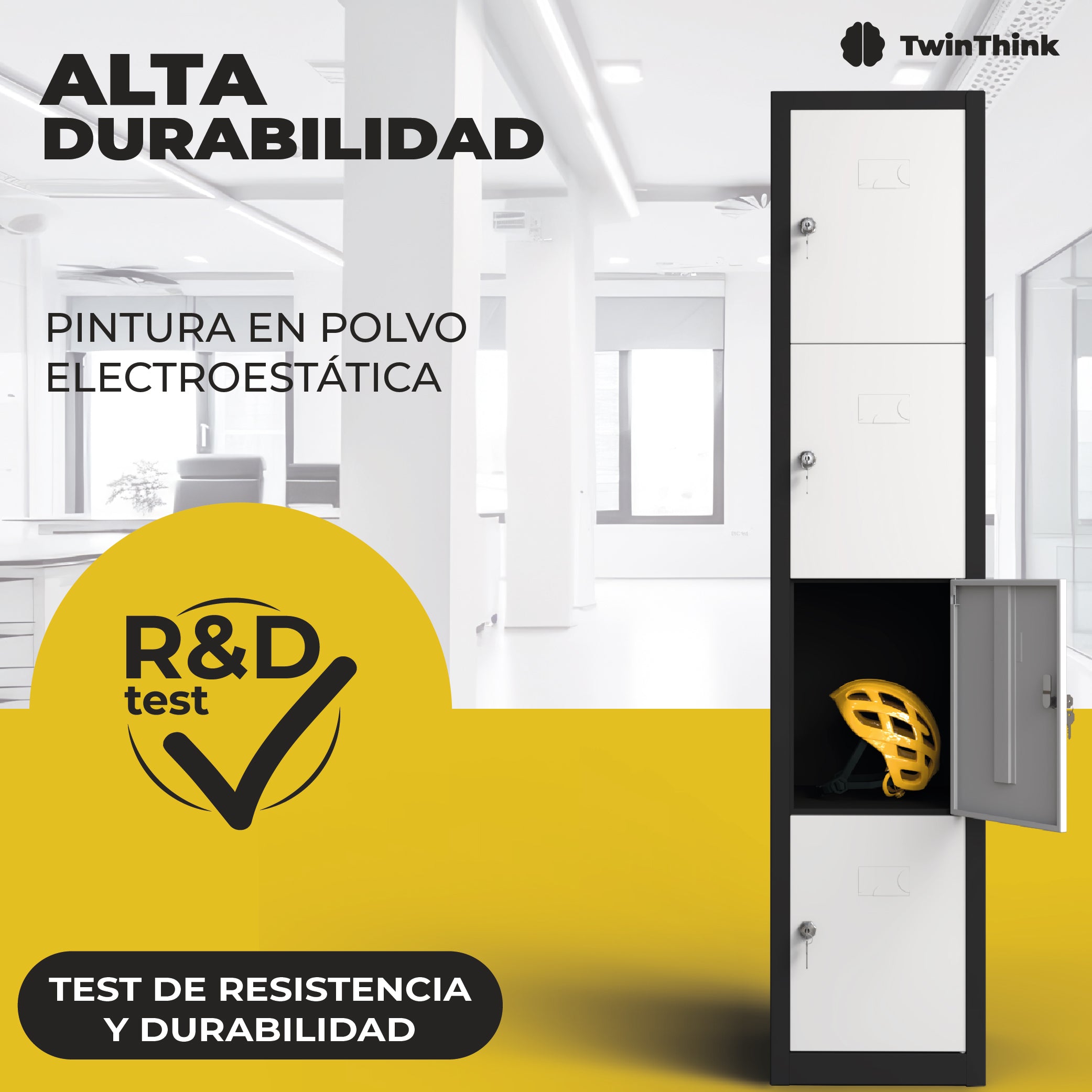 Taquilla metálica 3 puertas TwinThink en blanco y negro con cerradura de seguridad, prueba de resistencia y durabilidad con pintura en polvo electrostática