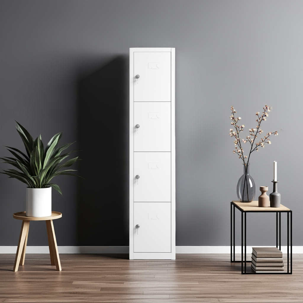 Taquilla metálica blanca 4 puertas TwinThink estilo lifestyle en interior moderno con cerradura doble llave