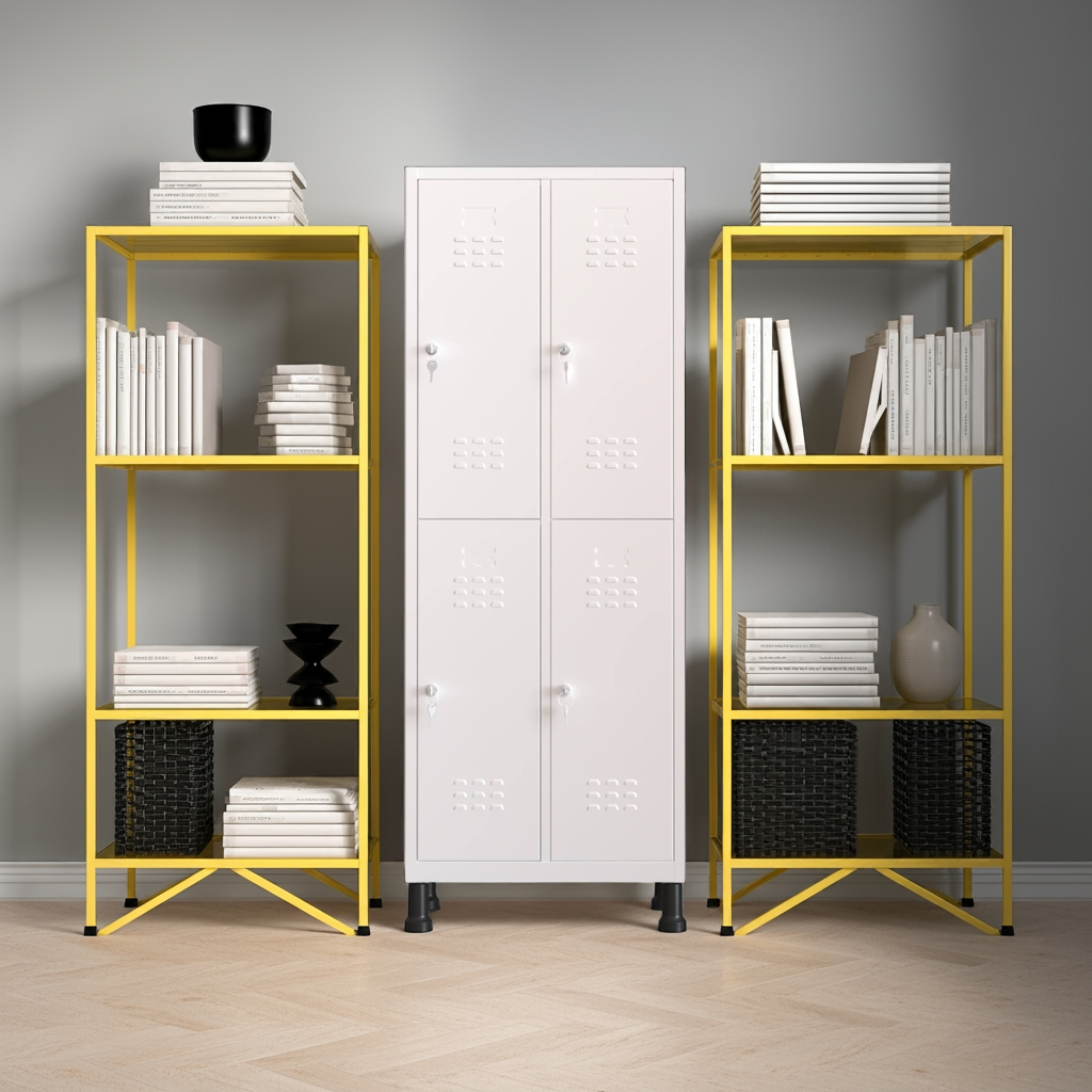 Taquilla metálica 4 puertas blanco TwinThink, vista frontal cerrada, ideal para oficinas y coworking.