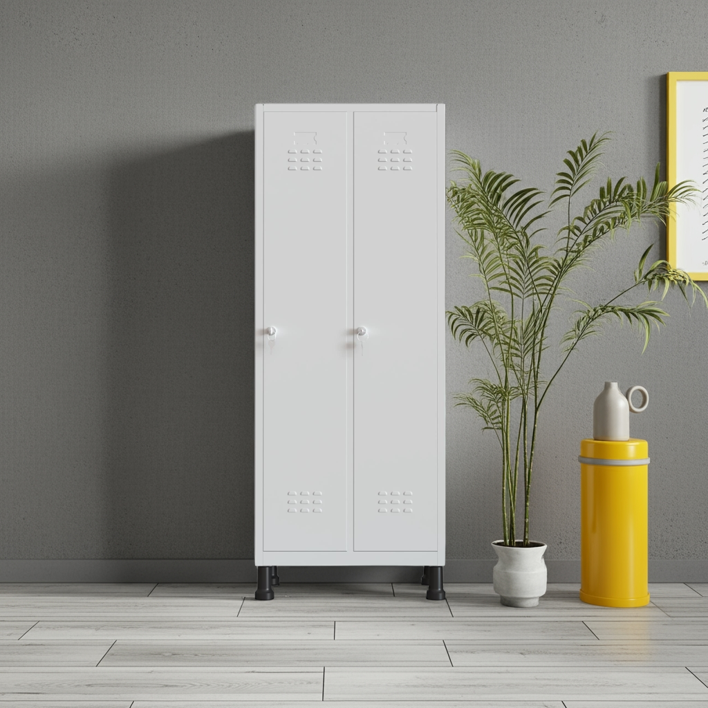 Taquilla metálica 4 puertas gris TwinThink en ambiente moderno con decoración minimalista.