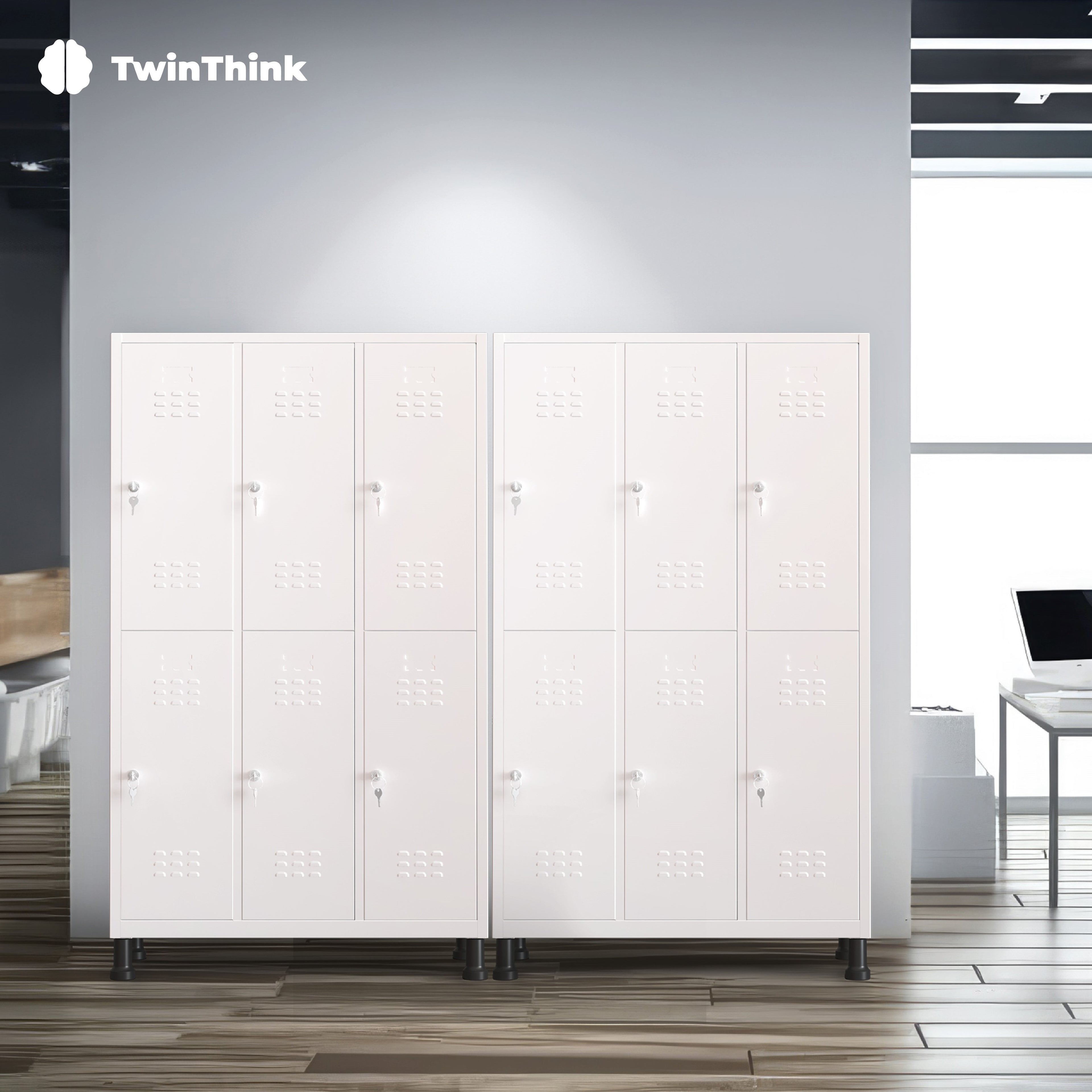 Taquilla metálica grande de 12 puertas color blanco, ideal para gimnasios, oficinas y colegios. Marca TwinThink.