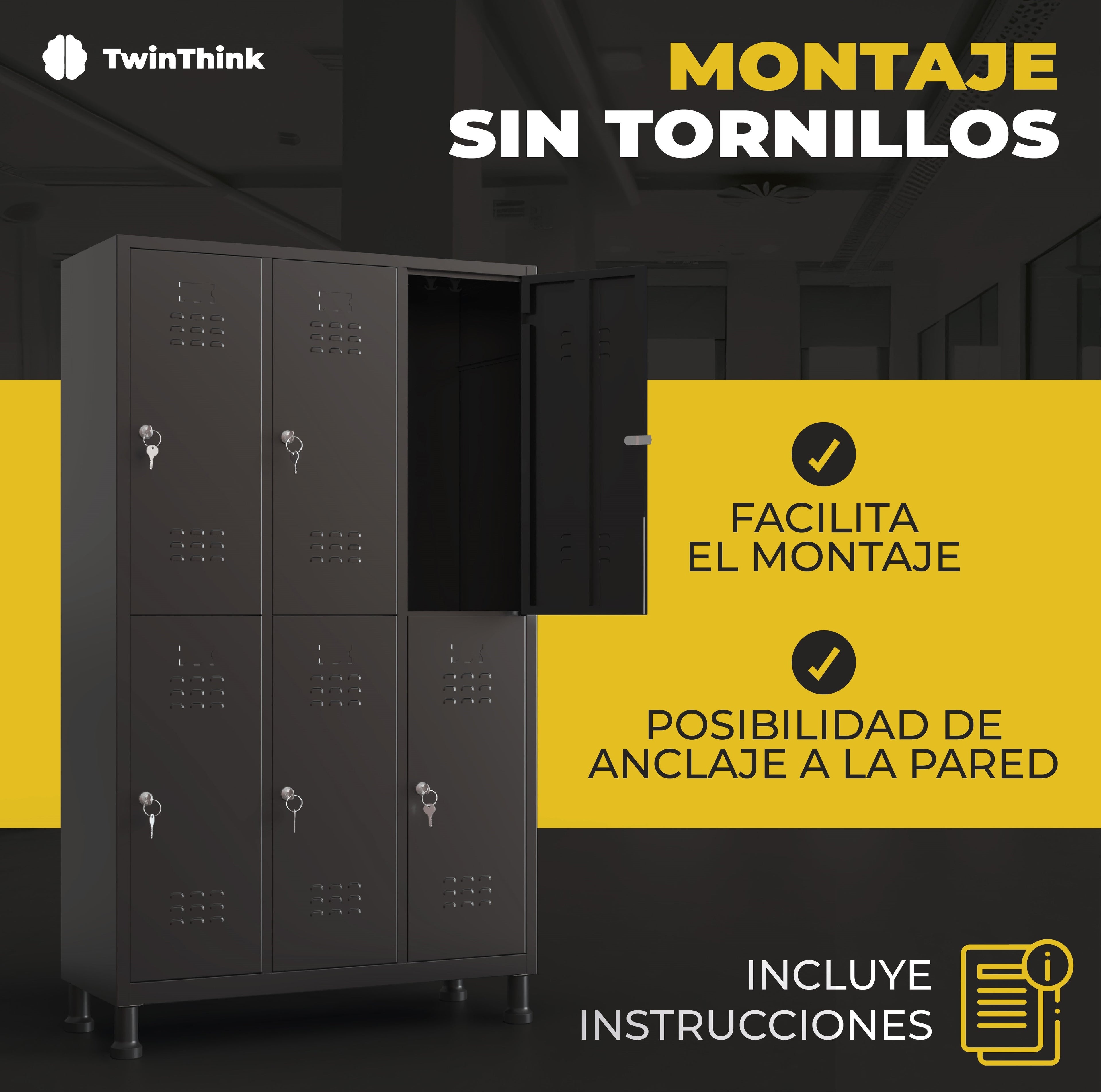 Taquilla metálica grande TwinThink con cerradura y llaves, enviada con film de aire encapsulado, piezas de plástico poroso y cartón de alto gramaje para máxima protección.