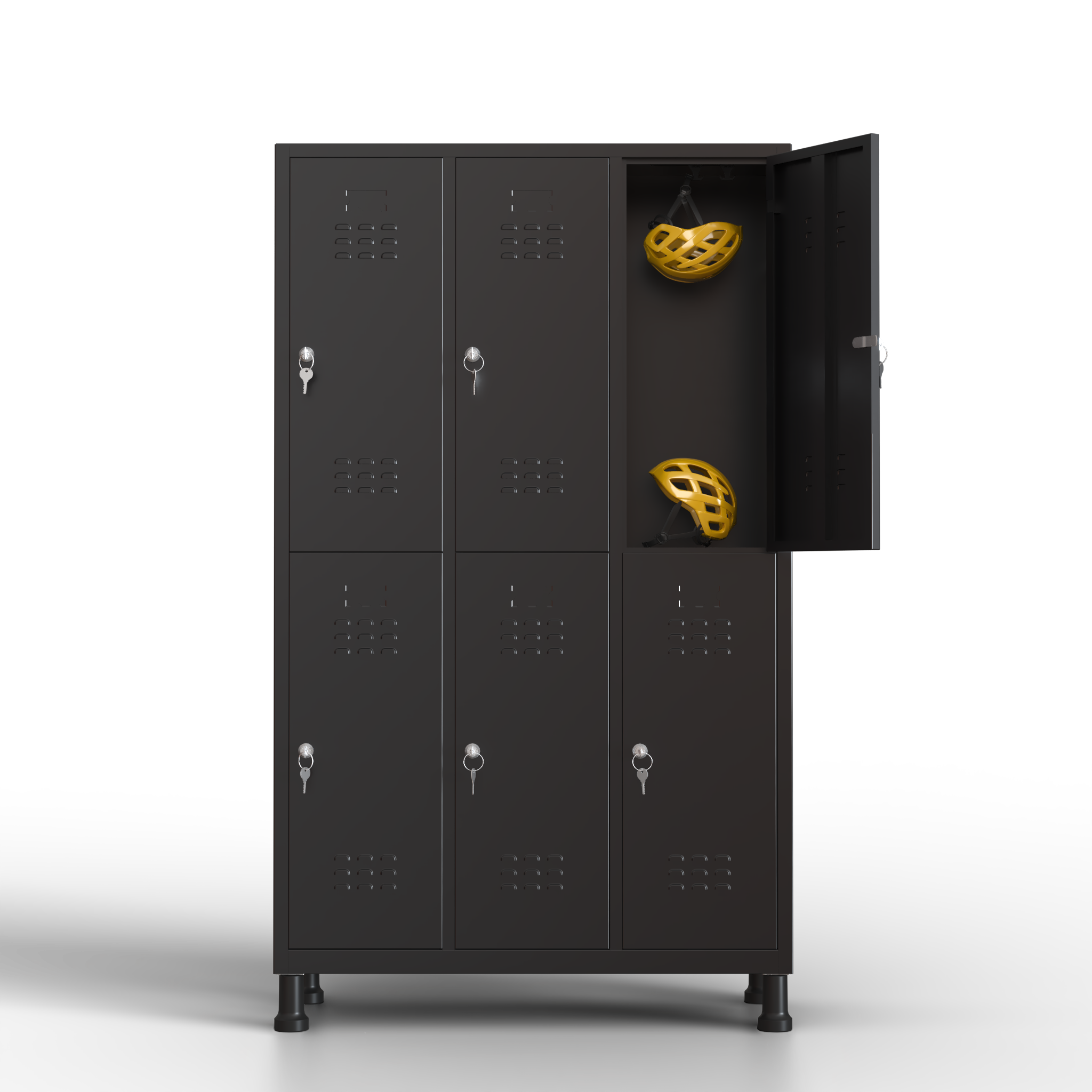 Taquilla metálica TwinThink de 6 puertas gris con llaves, estantes ampliables hasta 6, opción de personalización de almacenamiento.