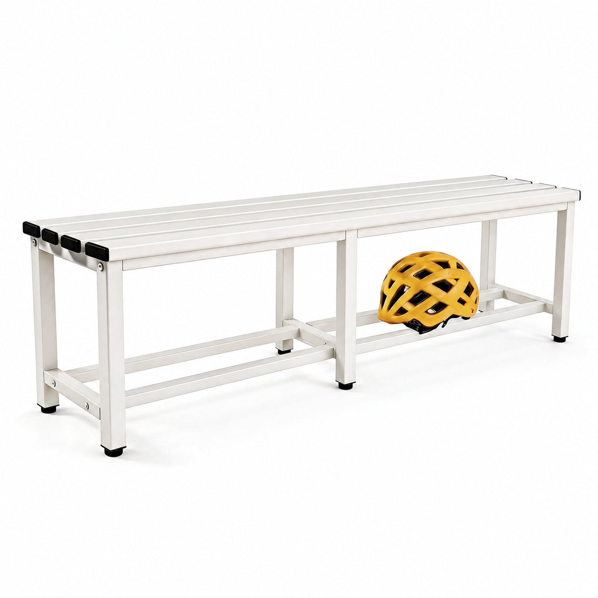 [color:lunar-white][lang:fr] Banc de vestiaire métallique, 150×32×45 cm en blanc Lunar White