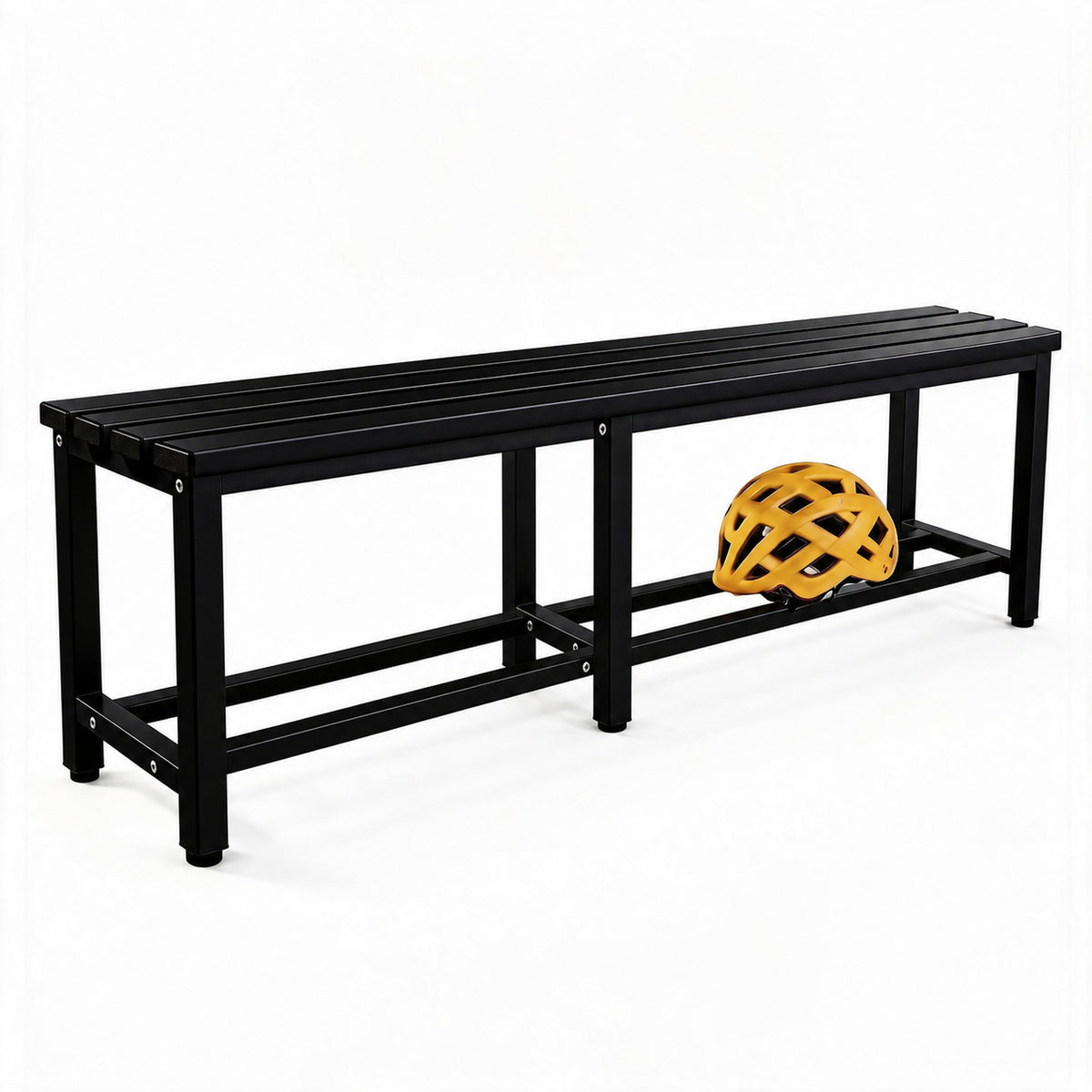 [color:polar-black][lang:fr] Banc de vestiaire métallique, 150×32×45 cm en noir Polar Black