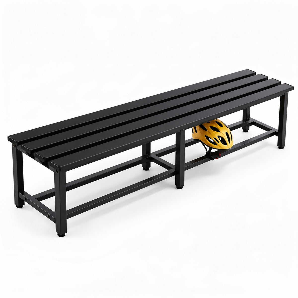 [color:polar-black][lang:es] Banco vestuario metálico 150 x 32 x 45 cm en negro — imagen 1 de 5
