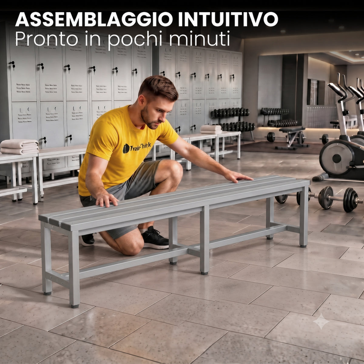 [color:urban-grey][lang:it] Panca da spogliatoio in metallo, 150×32×45 cm in grigio Urban Grey