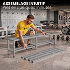 [color:urban-grey][lang:fr] Banc de vestiaire métallique, 150×32×45 cm en gris Urban Grey
