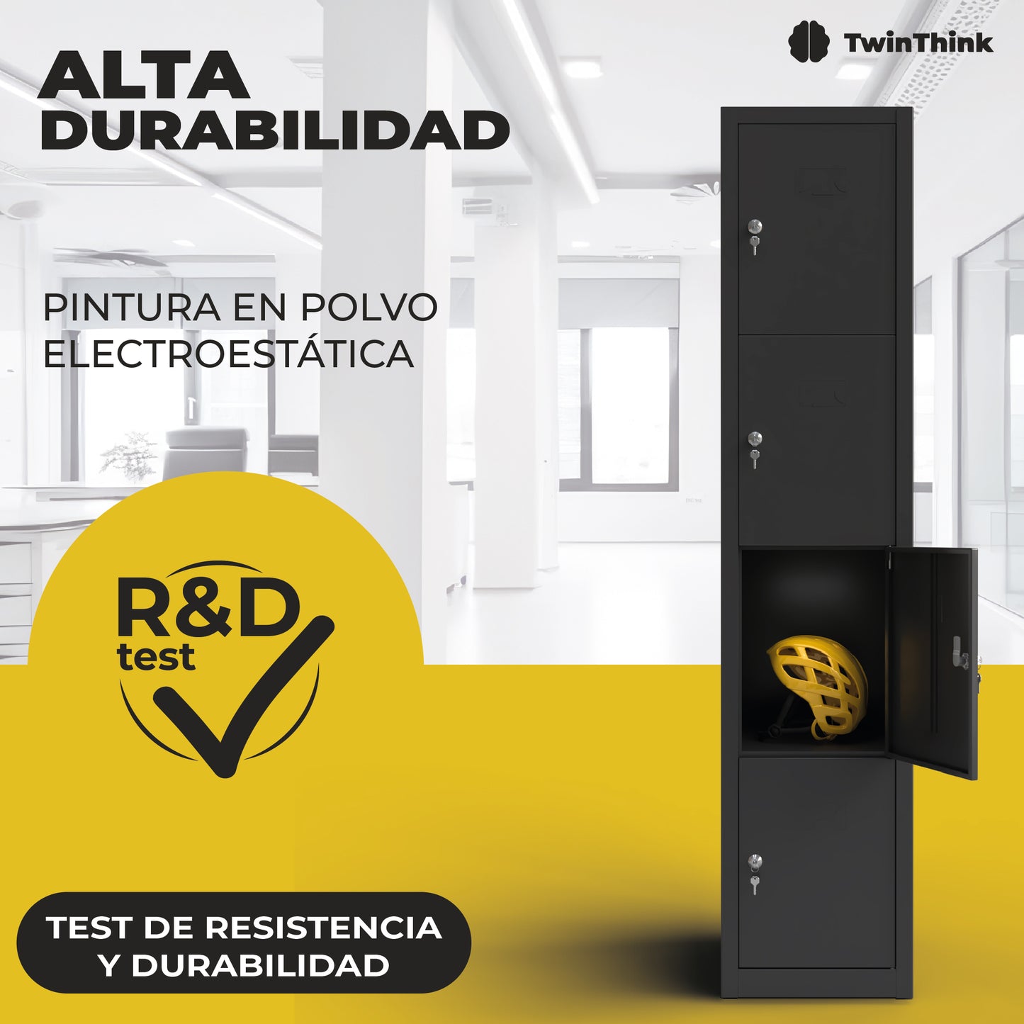 TwinThink Taquillas Vestuario. Color Negro. 165 x 33 x 40 cm Taquillas Metalicas de 4 Puertas Taquilla Metalica con Llave Taquillas Vestuario Metalicas