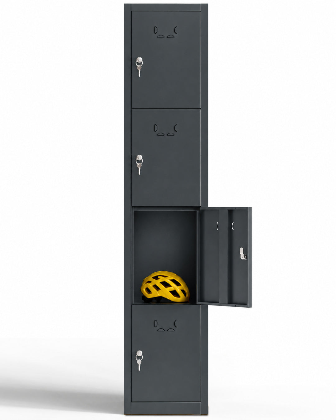 Kleine metalen locker, 4 deuren met sleutel, 165×33×40 cm