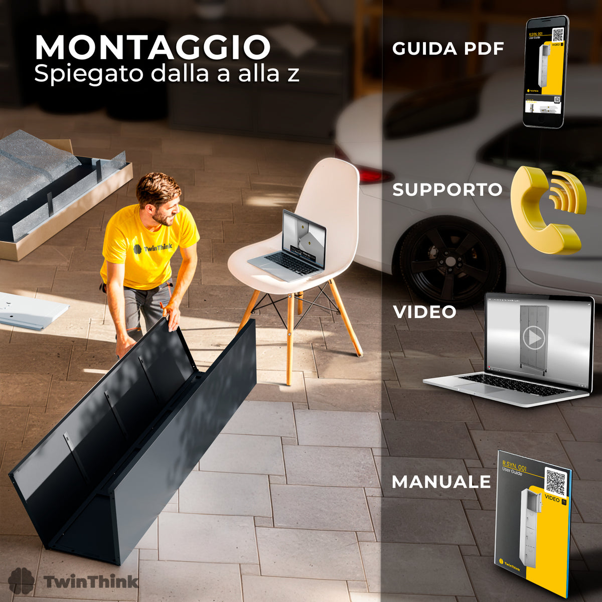 Armadietto metallico, 4 ante con chiave, 165×33×40 cm in bianco e nero Eclipse — infografica 5