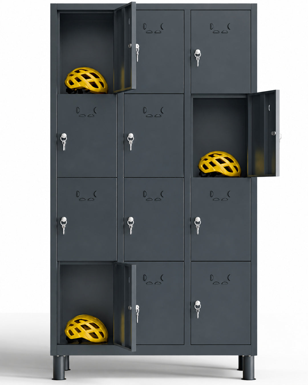 Cacifo metálico, 12 portas com chave, 177×97×40 cm