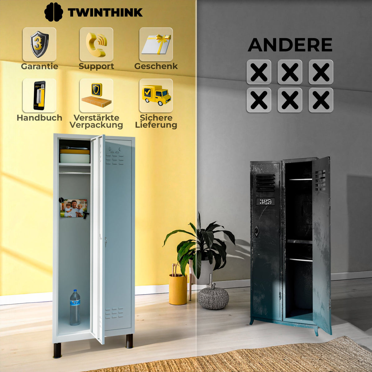 Metallspind, 2 Türen mit Schlüssel, 177×65×40 cm in Grau (Urban Grey) — Infografik 2