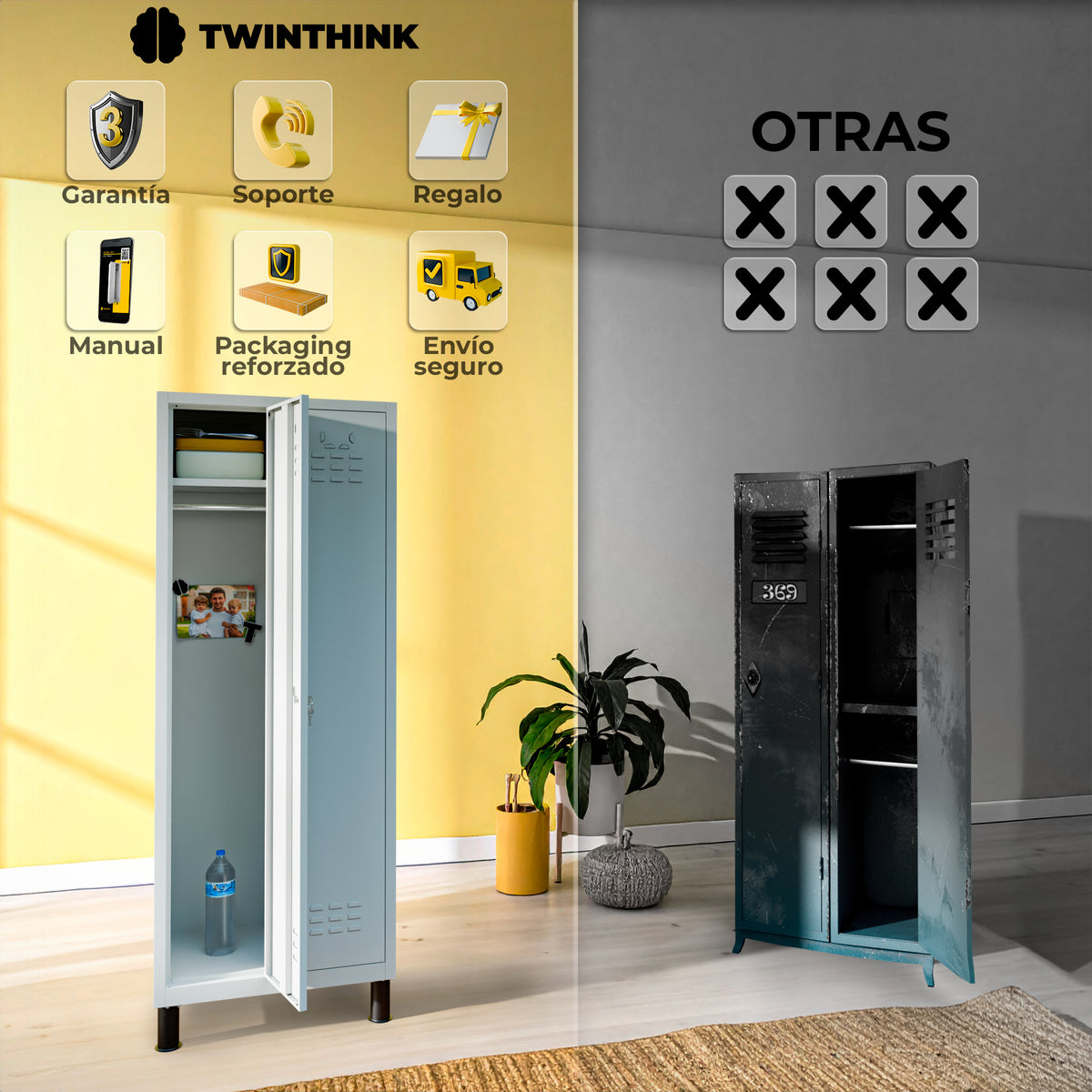 Taquilla metálica 2 puertas 177 x 65 x 40 cm en gris — infografía 2