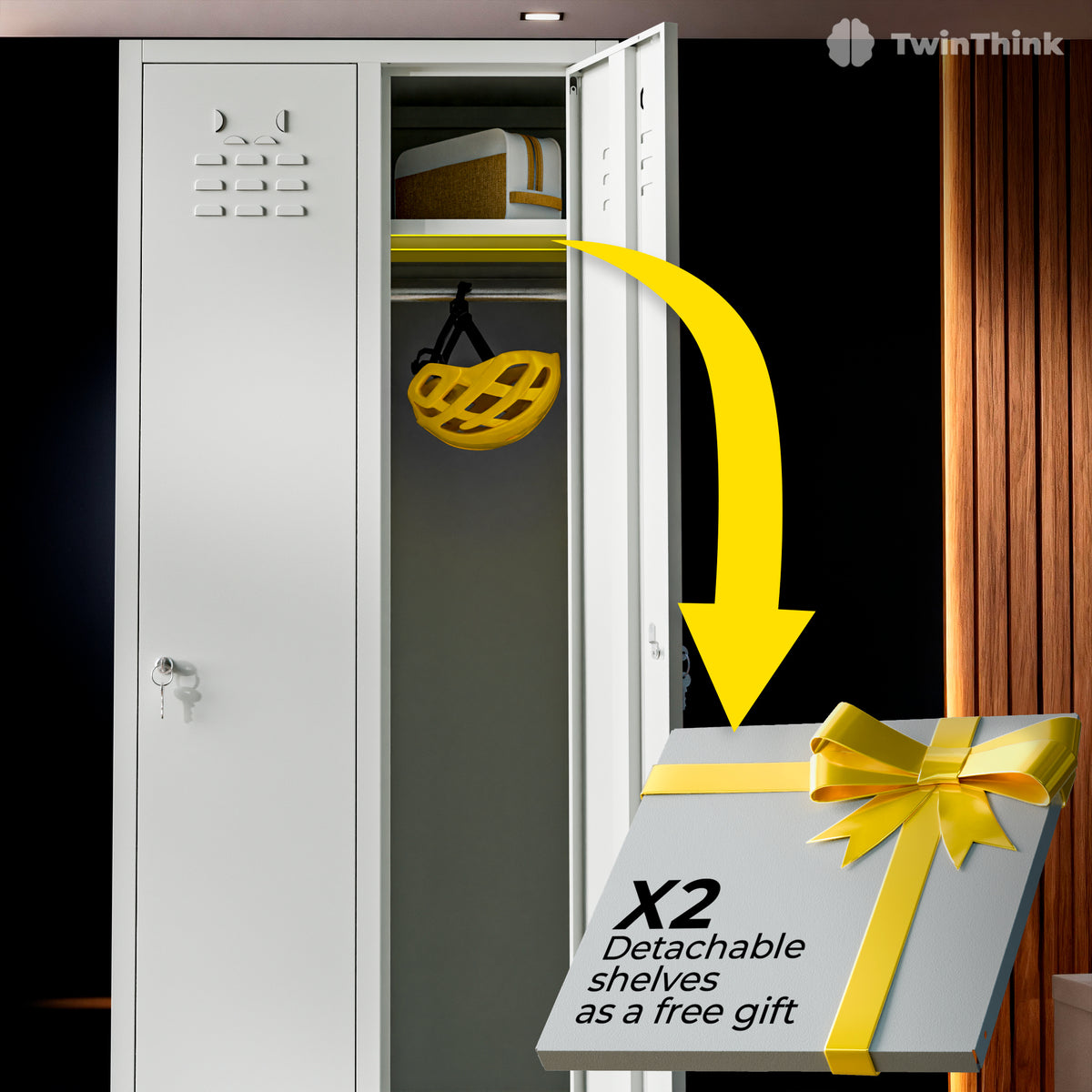 Metal locker, 2 doors with key, 177×65×40 cm in Urban Grey — infographic 3