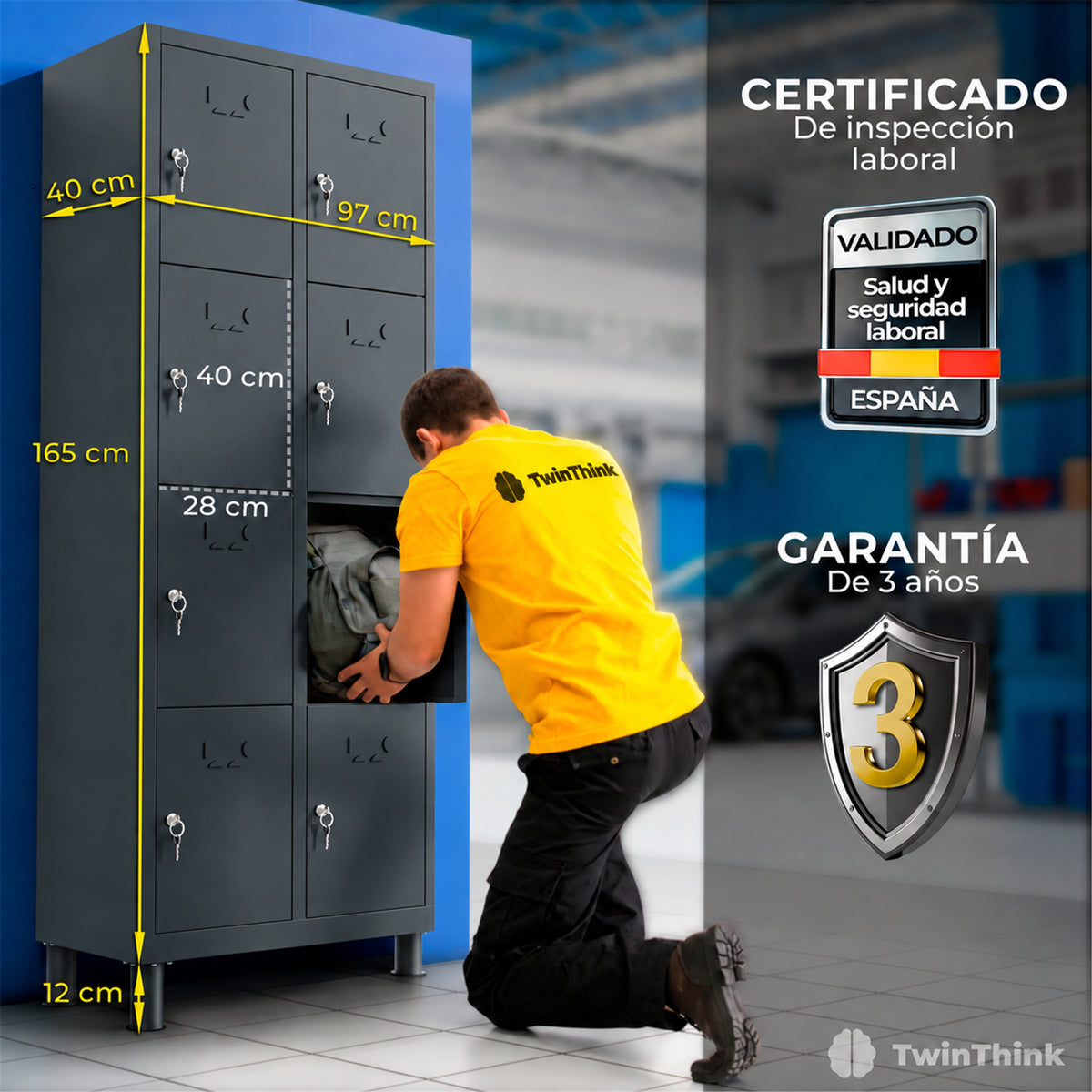 [color:antracita][lang:es] Taquilla metálica 8 puertas 177 x 65 x 40 cm en antracita — infografía 1