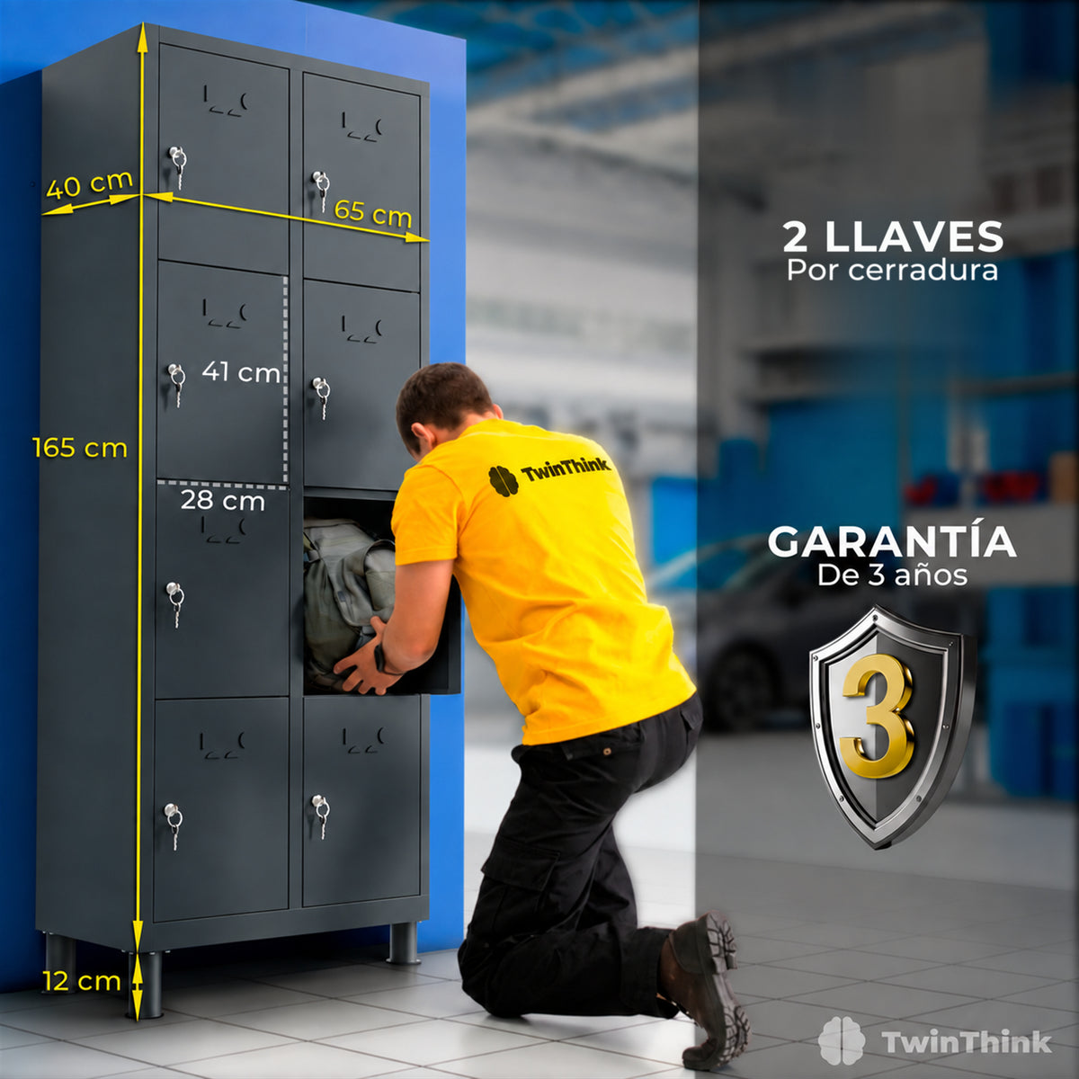 Taquilla metálica 8 puertas 177 x 65 x 40 cm en antracita — infografía 1
