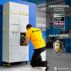 [color:lunar-white][lang:en] Metal locker, 8 doors with key, 177×65×40 cm in Lunar White — infographic 1