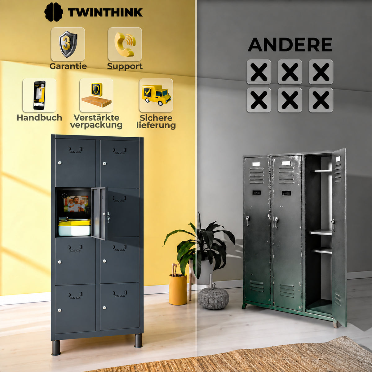 [color:antracita][lang:de] Metallspind, 8 Türen mit Schlüssel, 177×65×40 cm in Anthrazit — Infografik 2