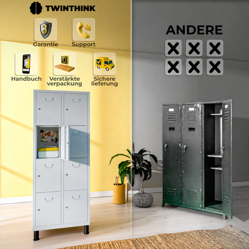 [color:urban-grey][lang:de] Metallspind, 8 Türen mit Schlüssel, 177×65×40 cm in Grau (Urban Grey) — Infografik 2