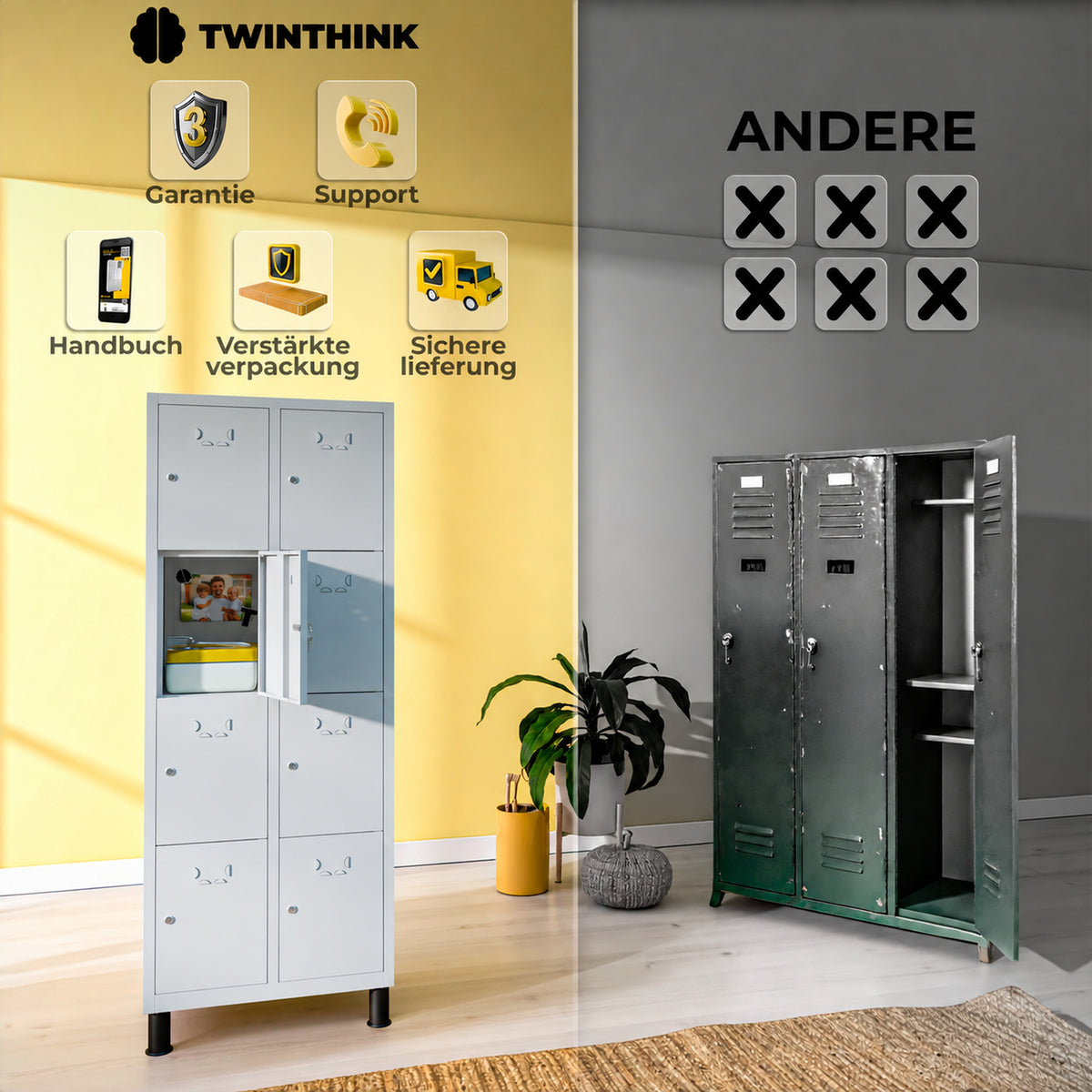 [color:urban-grey][lang:de] Metallspind, 8 Türen mit Schlüssel, 177×65×40 cm in Grau (Urban Grey) — Infografik 2