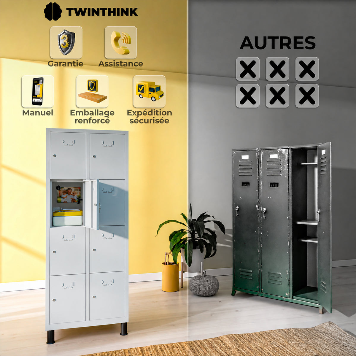 [color:urban-grey][lang:fr] Vestiaire métallique, 8 portes avec clé, 177×65×40 cm en gris Urban Grey — infographie 2