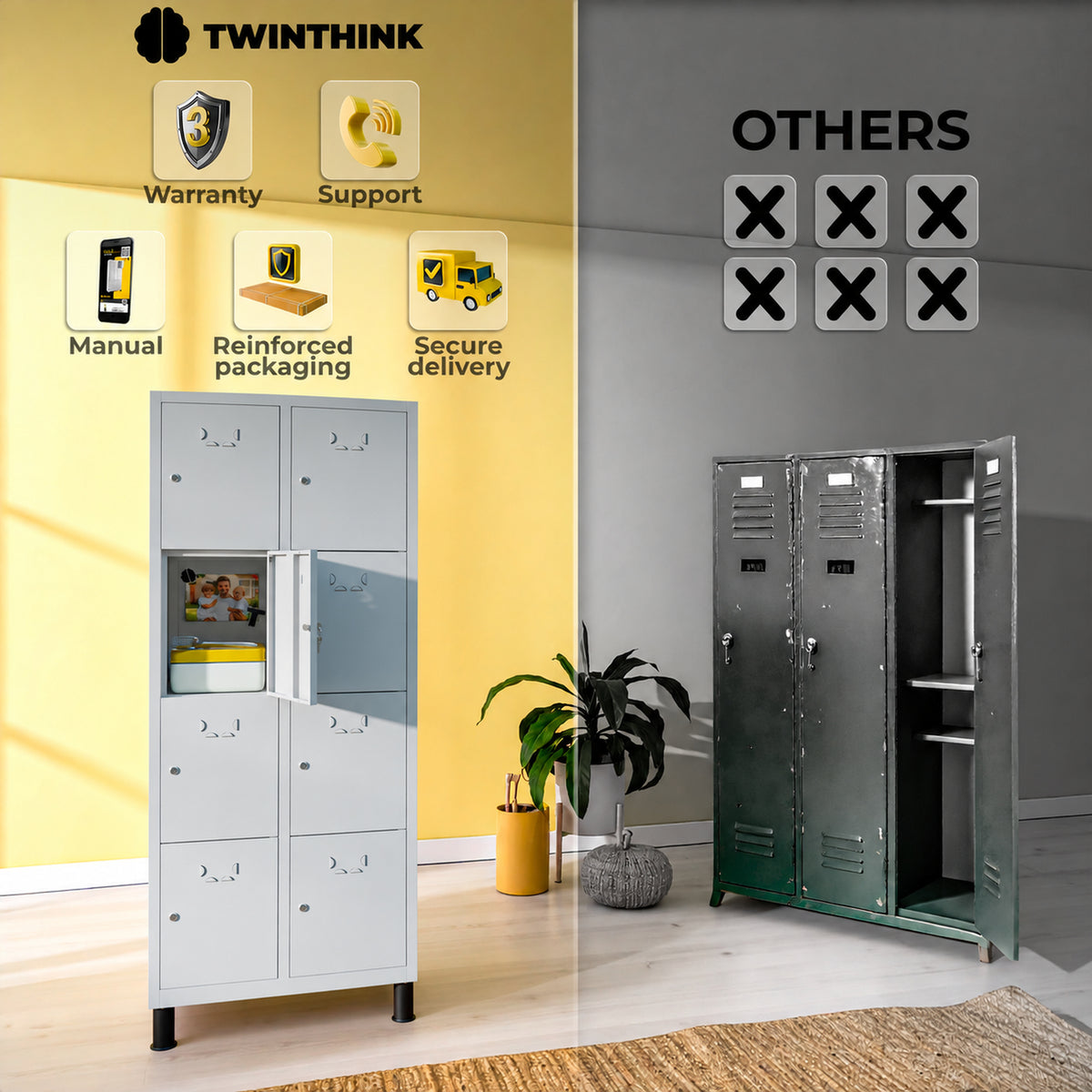 Metal locker, 8 doors with key, 177×65×40 cm in Urban Grey — infographic 2