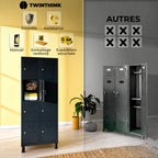 [color:polar-black][lang:fr] Vestiaire métallique, 8 portes avec clé, 177×65×40 cm en noir Polar Black — infographie 2