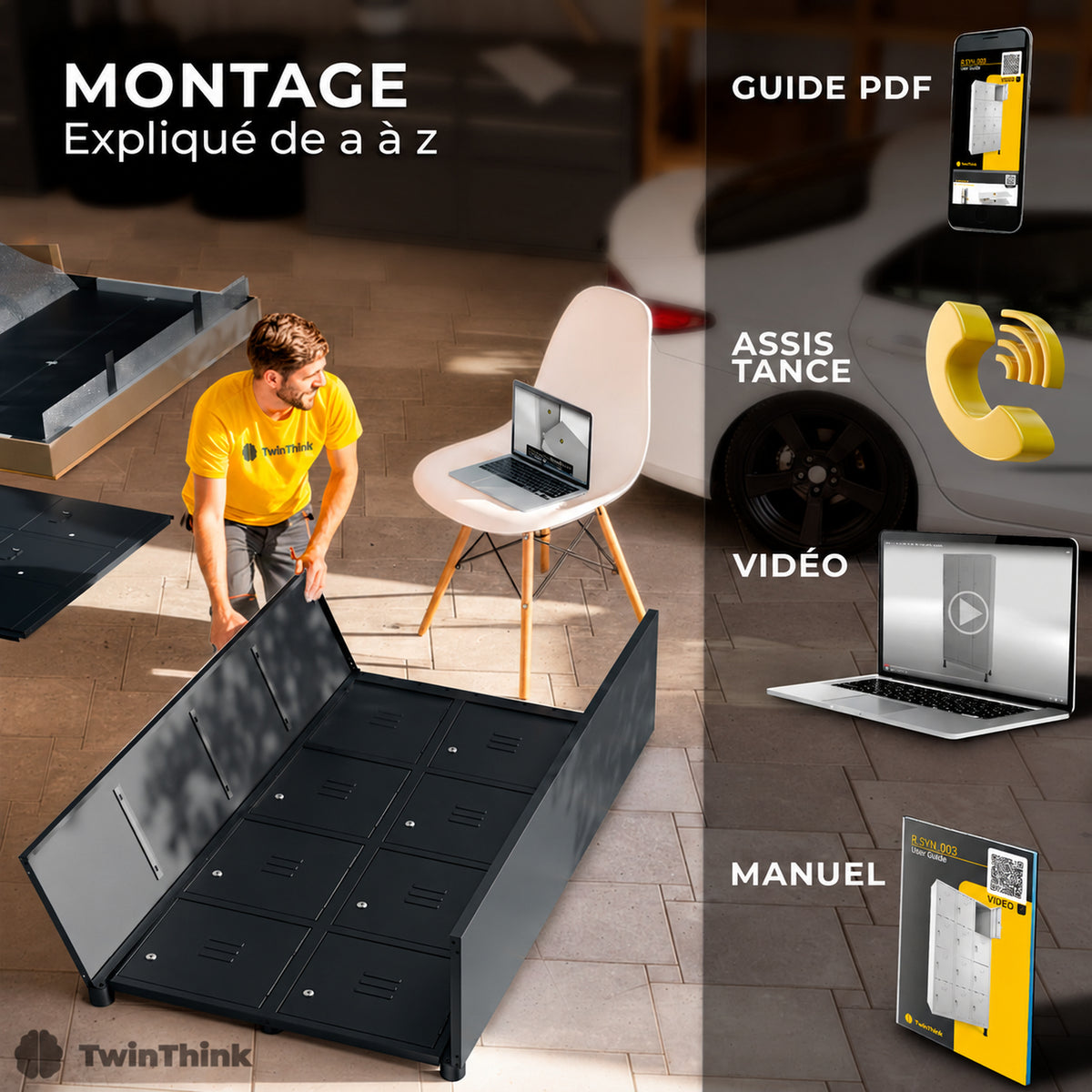 [color:polar-black][lang:fr] Vestiaire métallique, 8 portes avec clé, 177×65×40 cm en noir Polar Black — infographie 5