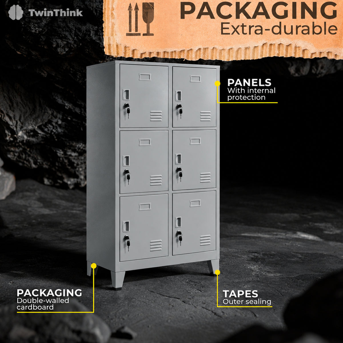 [color:urban-grey][lang:en] Metal locker, 8 doors with key, 177×65×40 cm in Urban Grey — infographic 6