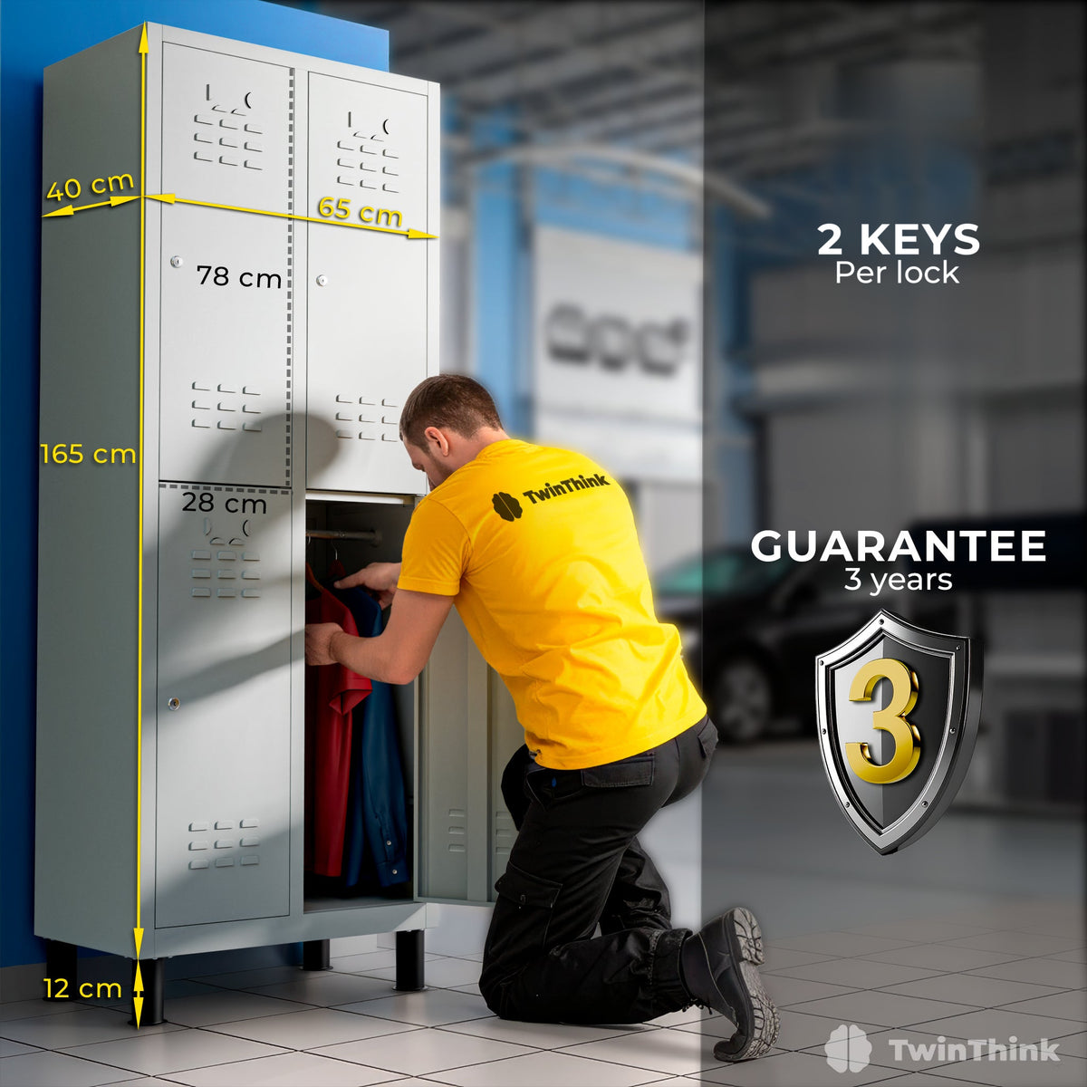 Metal locker, 4 doors with key, 177×65×40 cm in Urban Grey — infographic 1