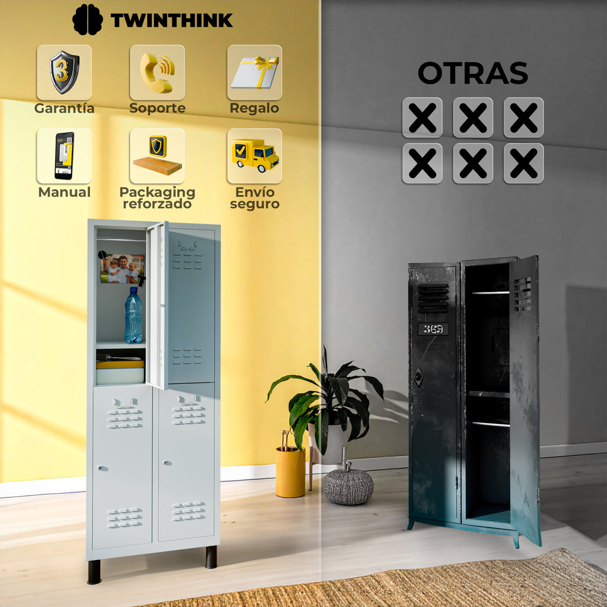 Taquilla metálica 4 puertas 177 x 65 x 40 cm en gris — infografía 2