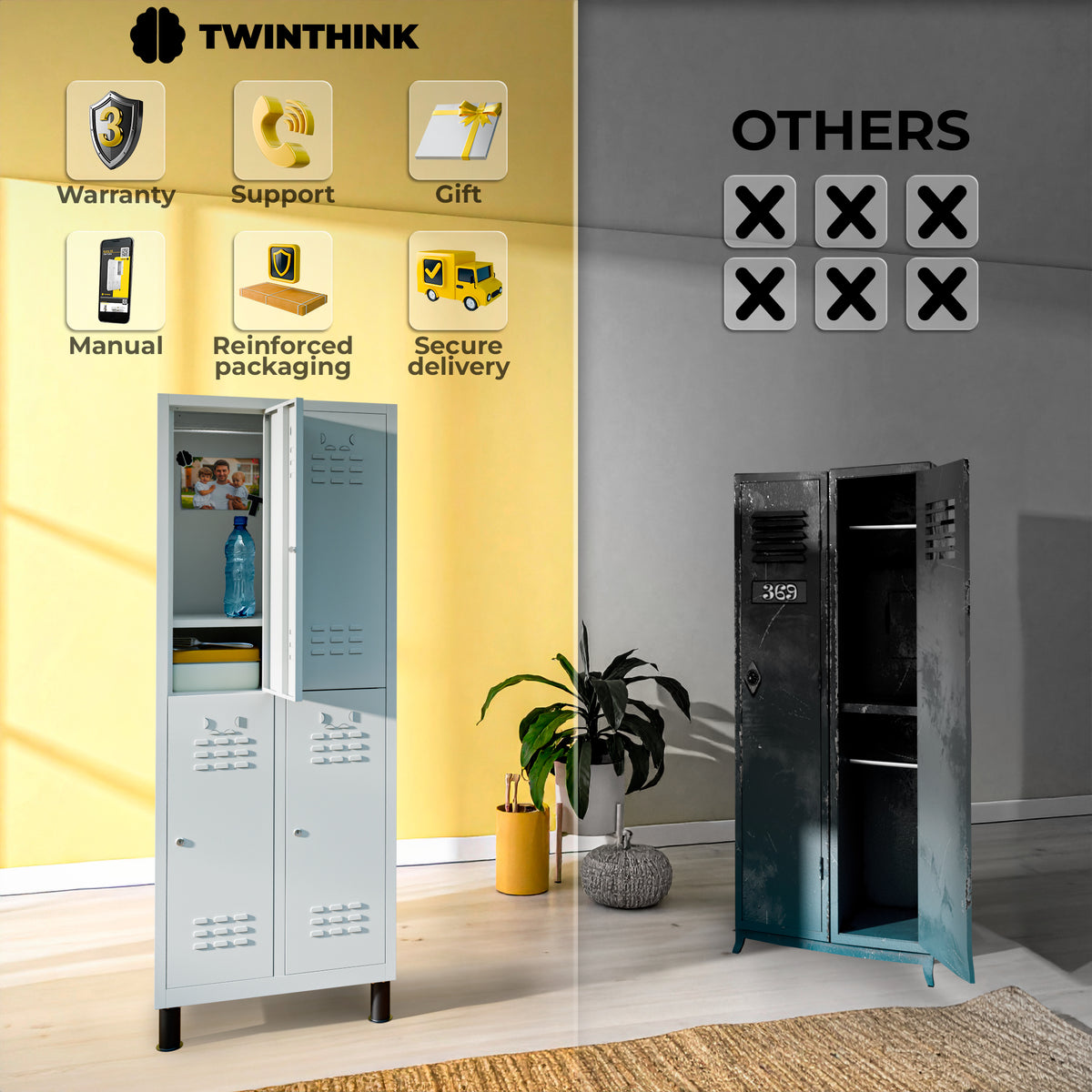 Metal locker, 4 doors with key, 177×65×40 cm in Urban Grey — infographic 2