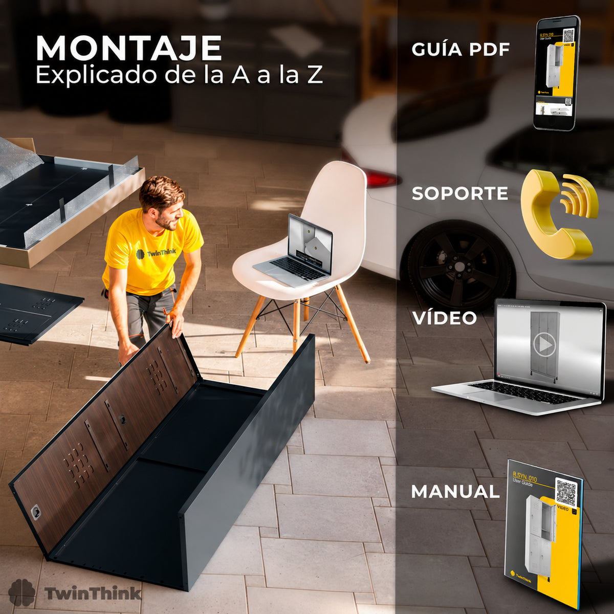 Taquilla metálica 4 puertas 177 x 65 x 40 cm en efecto madera — infografía 5