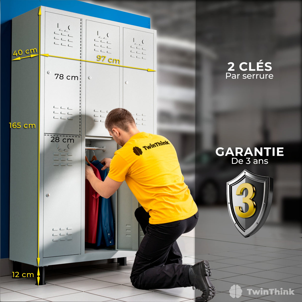 Vestiaire métallique, 6 portes avec clé, 177×97×40 cm en gris Urban Grey — infographie 1