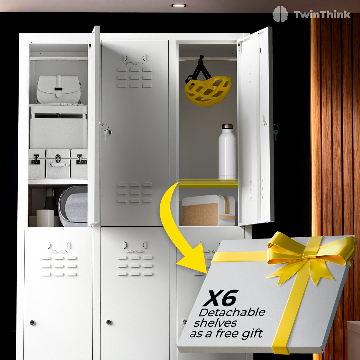 Metal locker, 6 doors with key, 177×97×40 cm in Lunar White — infographic 3