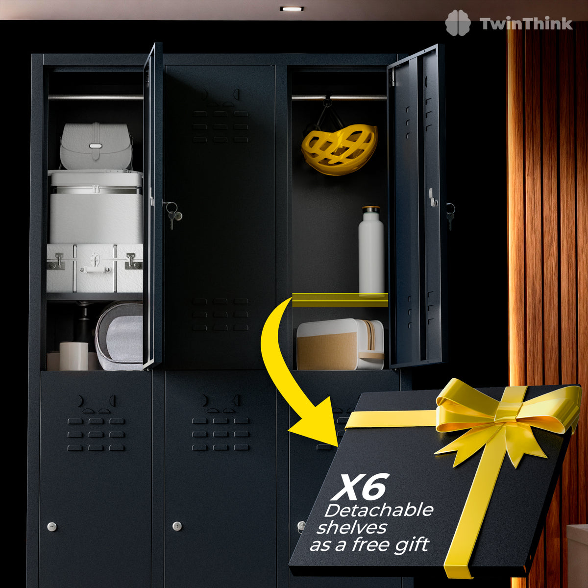 Metalen locker, 6 deuren met sleutel, 177×97×40 cm