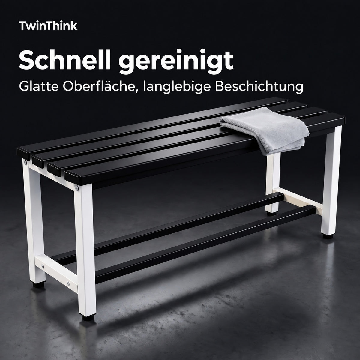 Umkleidebank aus Metall, 90×32×45 cm in Schwarz-Weiß (Eclipse), glatte Oberfläche, schnell gereinigt
