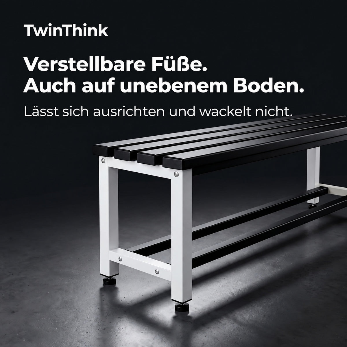 Umkleidebank aus Metall, 90×32×45 cm in Schwarz-Weiß (Eclipse), höhenverstellbare Füße